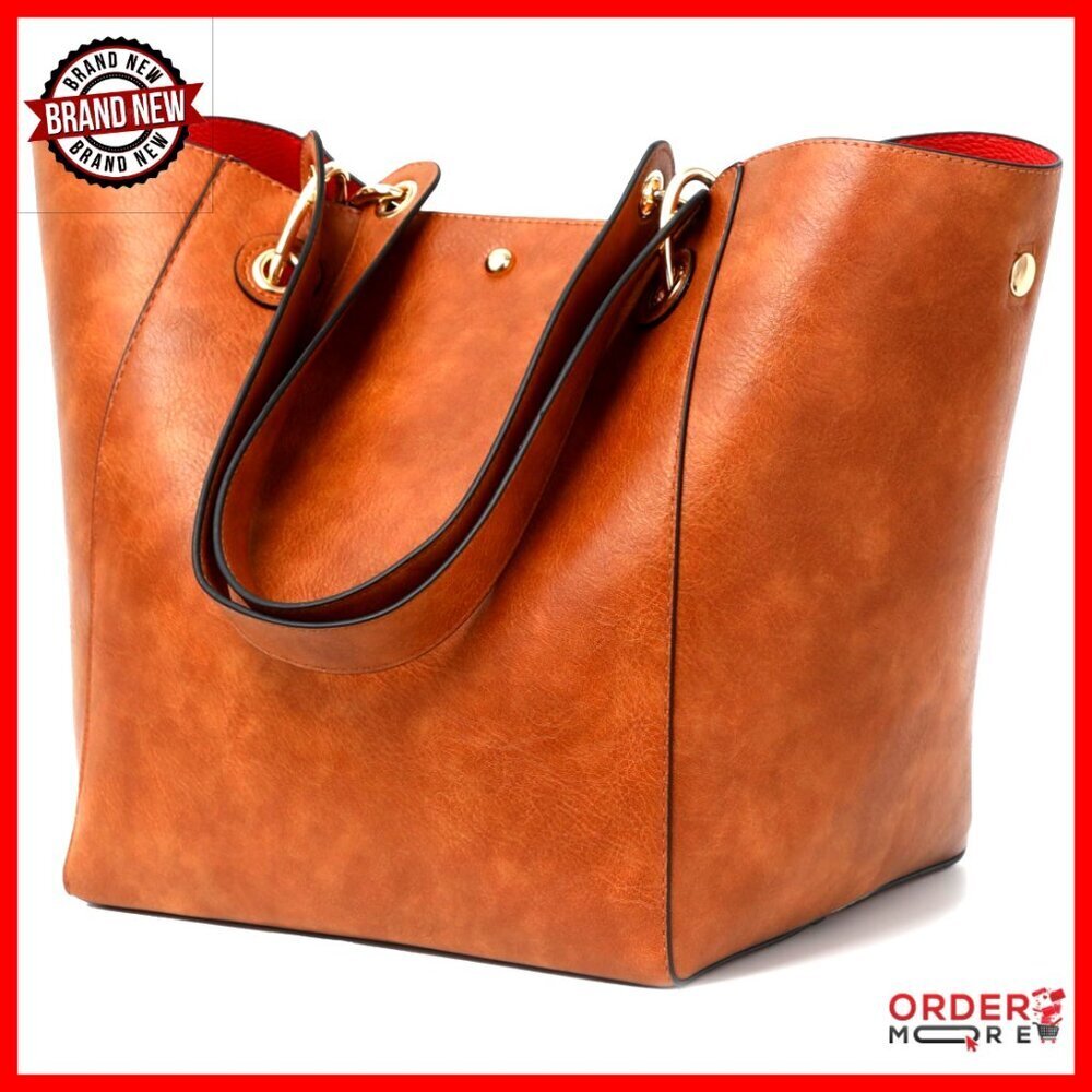 Large Work Tote Bag with Crossbody Strap, Vegan Leather, Waterproof, 25L